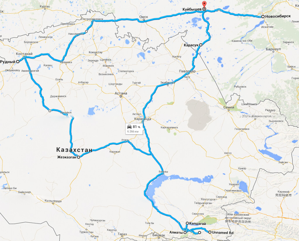 Our route in Kazakhstan.